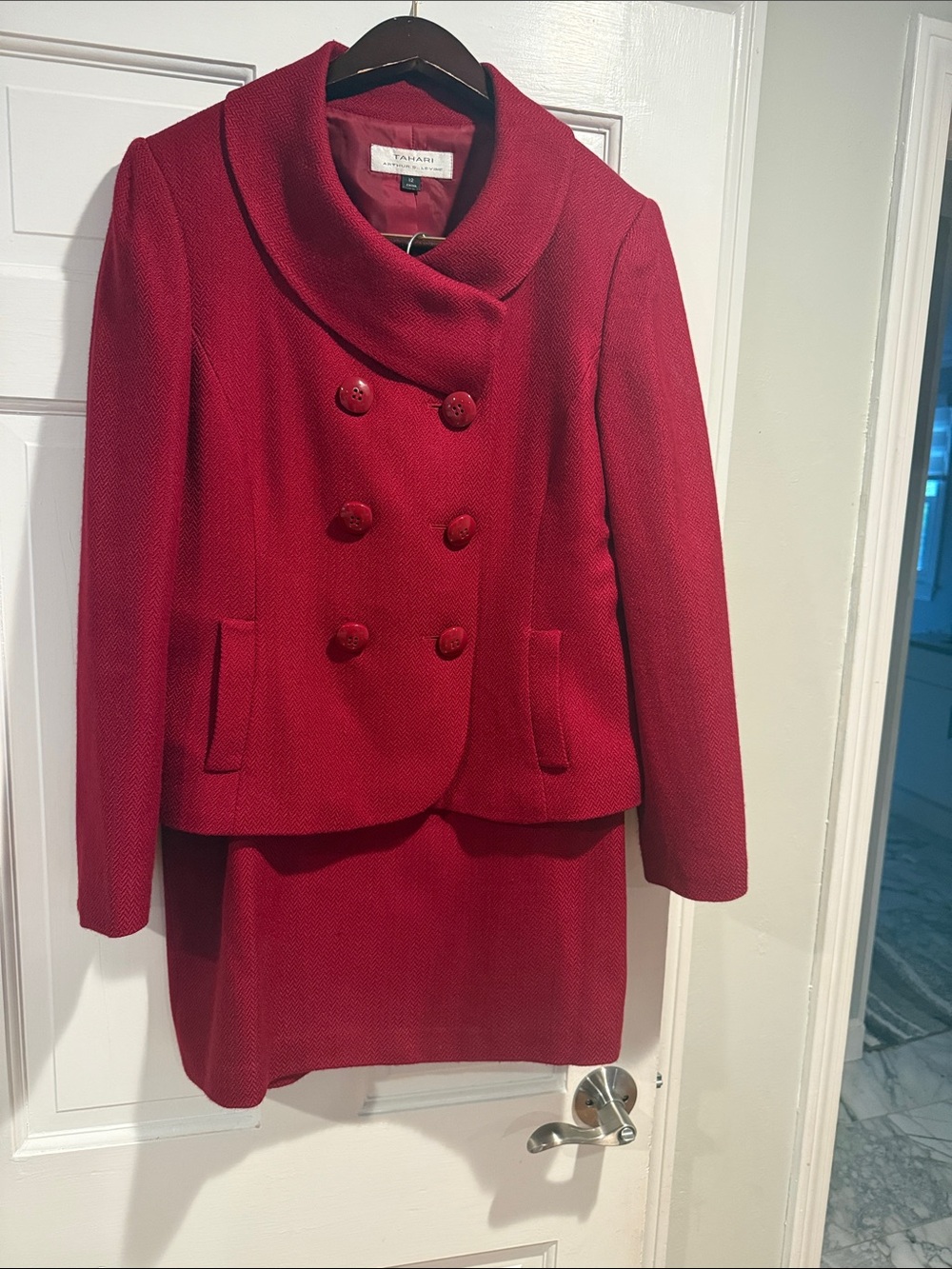 Tahari ASL Women’s Red Double-Breasted Shawl Collar Blazer